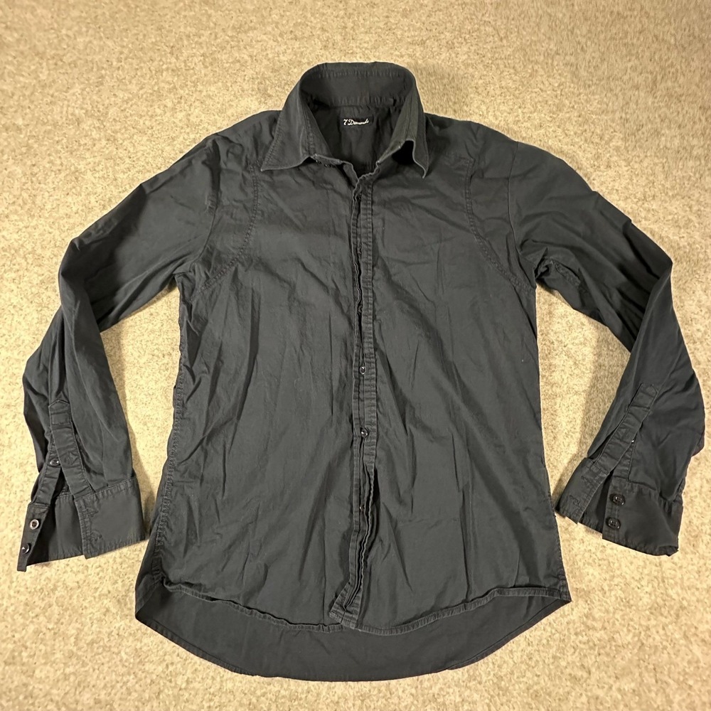 7 Diamonds Button Down Shirt Mens Large Black Cotton Blend Long Sleeve